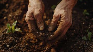 polegar prensas solo para plantar terrestre plantar dentro panorama foto