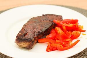 preparado striploin bife com cozido Pimenta foto