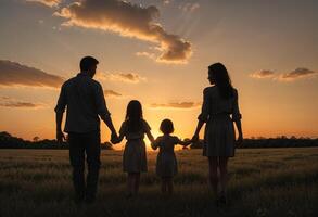 global dia do pais conceito família membros segurando mãos silhueta contra pôr do sol foto