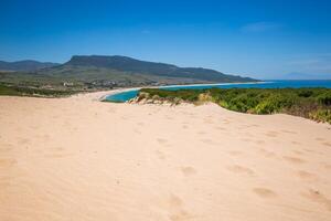 areia duna do Bolonia praia, província Cádiz, Andaluzia, Espanha foto