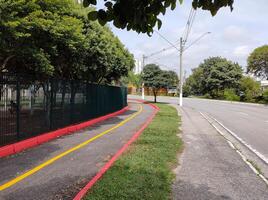 jacareí, são paulo, brasil, fevereiro 7, 2024, parque da cidade, detalhe do a ciclo caminho em uma ensolarado dia. foto