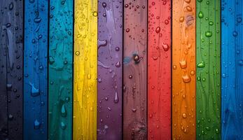 colorida arco Iris pintado madeira pranchas com água. foto