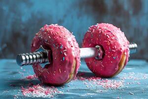 exercício haltere fez a partir de envidraçado rosquinhas. conceito do perdendo peso e fazendo Esportes foto