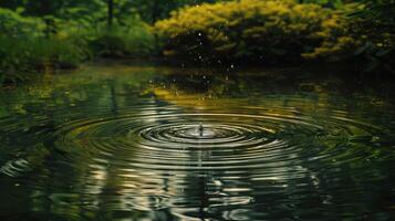 binário pingos de chuva criando ondulações dentro uma virtual lagoa foto