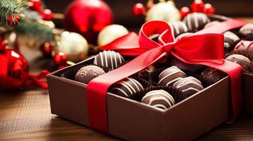 Natal presente, feriados e celebração, caixa do chocolate bombons, inverno feriado presente foto