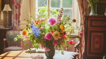 Primavera flores dentro vintage vaso, lindo floral arranjo, casa decoração, Casamento e florista Projeto foto