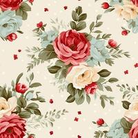 desatado padrão, tileable floral país feriado impressão com rosas, pontos e flores para papel de parede, invólucro papel, página de recados, tecido e polca ponto rosas produtos Projeto foto