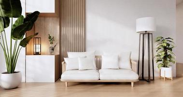 móveis de sofá e maquete de design moderno do quarto renderização minimal.3d foto