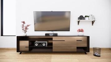 gabinete de tv em quarto tropical mint japonês - estilo zen, designs minimalistas. Renderização 3d foto