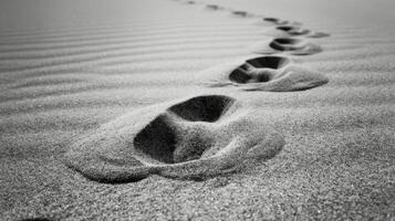 dois pegadas dentro a deserto areia foto