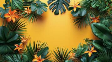 tropical folhas em uma amarelo fundo - fundo foto