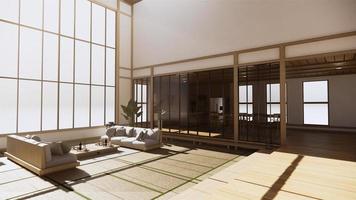 design de interiores de grande salão, modelo de interior em estilo japonês com poltrona foto