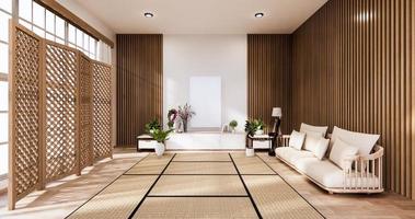 sala de estar tradicional em estilo japonês misturado com design moderno. Renderização 3D foto