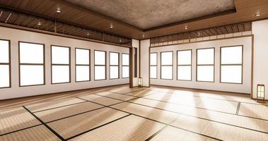 o design de interiores branco moderno sala de estar estilo asiático. Ilustração 3D, renderização em 3D foto