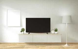 mock up tv gabinete e display com design minimalista da sala e decoração em estilo japonês. Renderização 3D foto