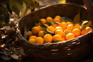 laranja fruta grupo em a madeira, gerado ai foto