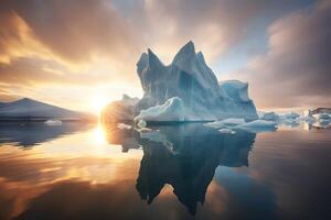 iceberg intermediário do mar, gelo quebrado com pôr do sol fundo, gerado ai foto
