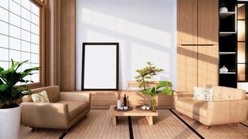 sofá estilo japonês no quarto japão e o pano de fundo branco fornece uma janela para edição de renderização 3D foto