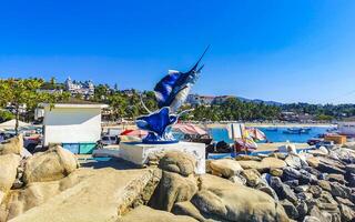 porto escondido Oaxaca México 2023 peixe-espada peixe estátua escultura figura dentro porto escondido México. foto