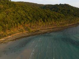 aéreo zangão Visão do lindo de praia com turquesa mar água e Palma árvores do golfo do tailândia. kood ilha, Tailândia foto