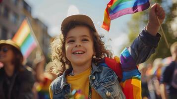 criança a comemorar às orgulho parada foto