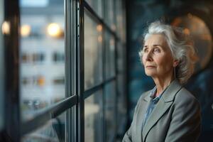 solitário idosos mulher, retrato às lar. triste, sozinho Senior fêmea, pessoa sentindo-me solidão, envelhecimento foto