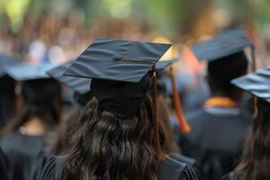 grupo do pessoas vestindo graduação cápsulas e vestidos foto