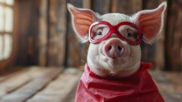 pequeno porco vestindo vermelho camisa foto