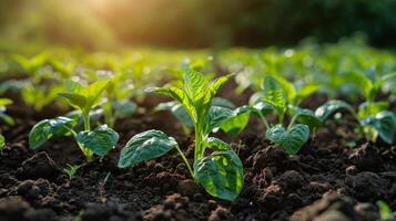 pequeno verde plantar crescendo dentro sujeira foto