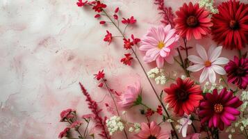 ramalhete do vermelho e Rosa rosas em mesa foto