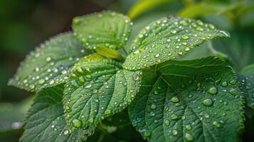 fresco verde folhas coberto dentro água gotas foto