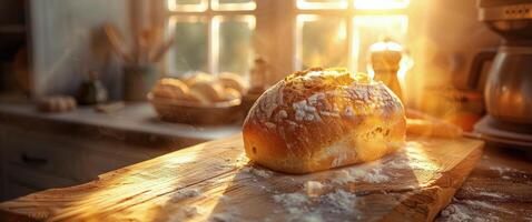 pão do pão em de madeira mesa foto