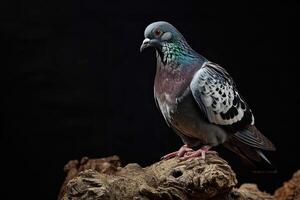 uma Pombo em pé em pequeno raiz, cópia de espaço em certo, foto