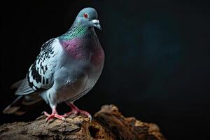 uma Pombo em pé em pequeno raiz, cópia de espaço em certo, foto