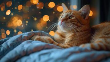 laranja gato sentado em janela peitoril olhando Fora foto