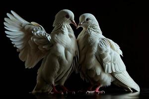 uma casal pomba aba a asa dentro a estúdio foto