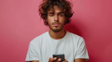 homem segurando célula telefone foto