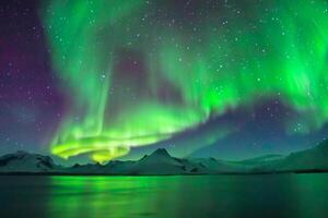 lindo aurora da natureza deslumbrante luz mostrar tintas a noite céu com magnífico cores, cativante espectadores no mundo todo dentro temor foto