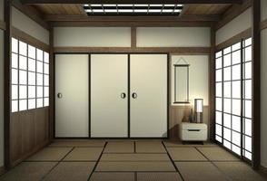 sala vazia em estilo japonês com porta em estilo japonês. Renderização 3D foto