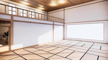 interior de estilo japonês do primeiro andar em uma casa de dois andares. Renderização 3d foto