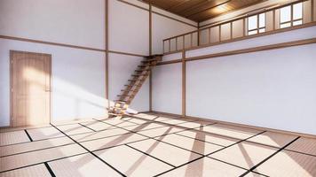 interior de estilo japonês do primeiro andar em uma casa de dois andares. Renderização 3d foto