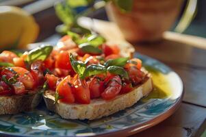 Beijado pelo sol, ensolarado Mediterrâneo vibrante verão receitas inspirado de a egeu foto