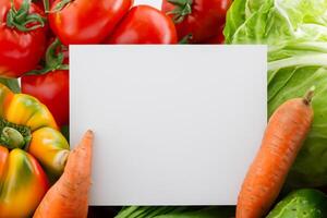 lindo brincar cartão com legumes fundo uma fresco e vibrante exibição do colorida produzir, ideal para promovendo saudável comendo e fresco da fazenda cozinha foto