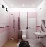 brilhante banheiro design azulejos rosa estilo moderno. Renderização 3d foto