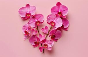 coração em forma Rosa orquídea arranjo em Rosa fundo foto