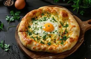 pizza com ovo cobertura foto