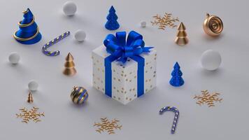 alegre Natal e feliz Novo ano. natal festivo fundo com realista objetos. composição forma Natal árvore. feriado elementos, 3d render e realismo. cumprimento cartão, bandeira, rede poster. foto