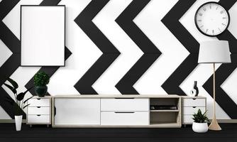 mock up pôster preto e branco com minimalismo zen moderno e fundo interior japonês, renderização em 3D foto