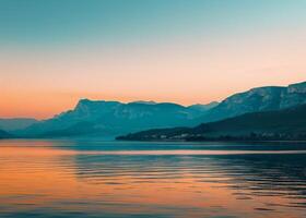 majestoso montanhas negligenciar uma lago foto