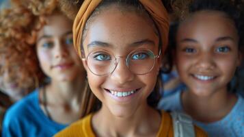 grupo do jovem meninas em pé juntos foto